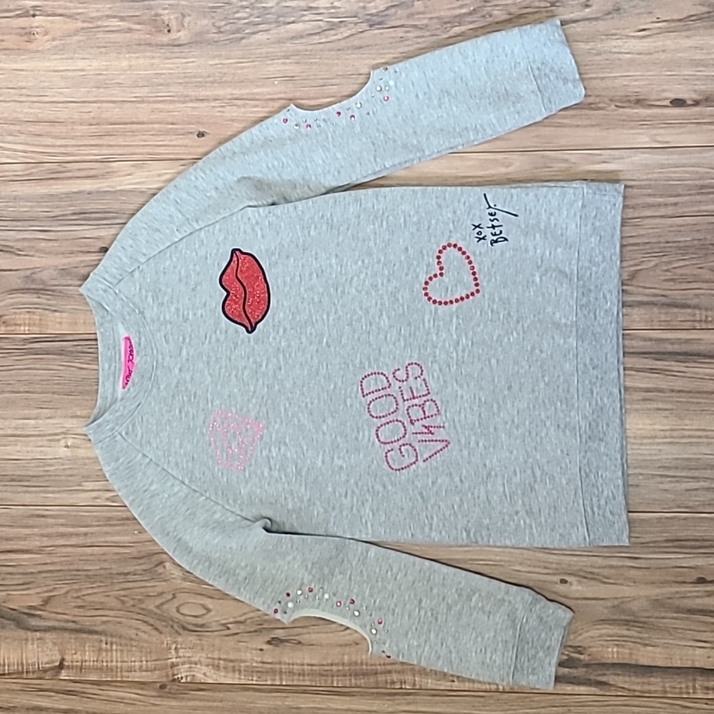 Girls 10/12 Betsey Johnson gray bling hoodie with cute cutout elbows nwot